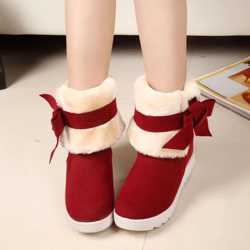 2015秋冬季韩版甜美雪地靴潮蝴蝶结防滑时尚 短筒两穿女靴子女鞋