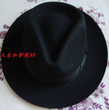 纯羊毛上海滩民国复古富绅绅士礼帽爵士帽影视道具帽子男士黑灰色