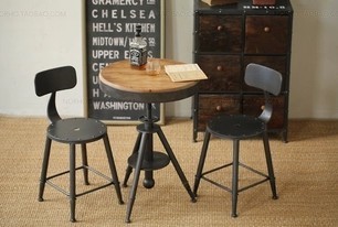 法式铁艺咖啡桌椅可升降茶几做旧圆桌 复古实木茶几餐椅吧椅批发