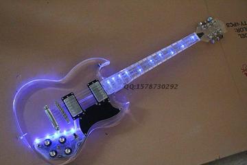 乐器厂家生产各种glisten SG全水晶透明带LED灯电吉他可以定做