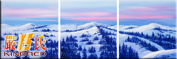 纯手绘油画3拼田园风景 现代客厅玄关装饰画三联无框画 蓝色雪山