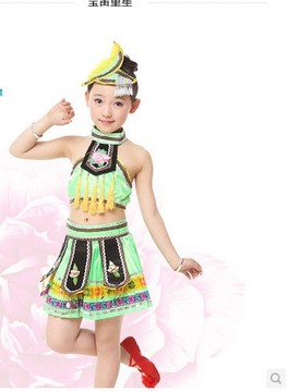 2014新品儿童苗族舞蹈演出服装女童白族羌族彝族土家族民族表演服