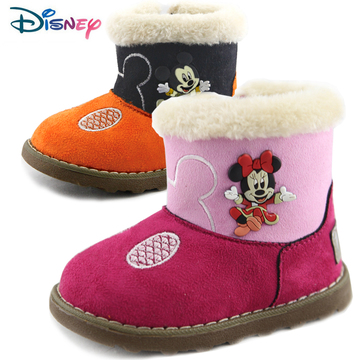儿童雪地靴子女童 正品迪士尼2014冬加绒保暖防水中小童短靴棉鞋