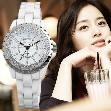 正品陶瓷手表 白色镶钻水钻韩版时装女表 潮时尚女士学生手表包邮