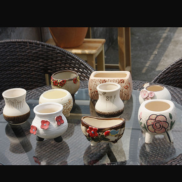 花飘香 韩国 韩式韩系创意彩绘陶瓷盆 多肉植物花盆 手工陶瓷花器
