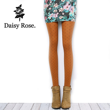 Daisy Rose包邮丝袜连裤袜秋冬日系丝光波点暗条纹瘦腿袜打底袜女