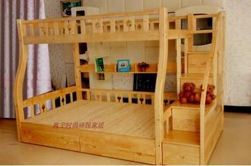 实木上下床儿童床子母床双层床 高低床松木梯柜床弯腿床 儿童床