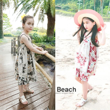2015夏季新款儿童韩版裙子波西米亚吊带印花连衣裙女童沙滩裙长裙