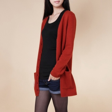 羊绒开衫女中长款加厚纯色韩版毛衣外套女秋冬季修身大码针织衫