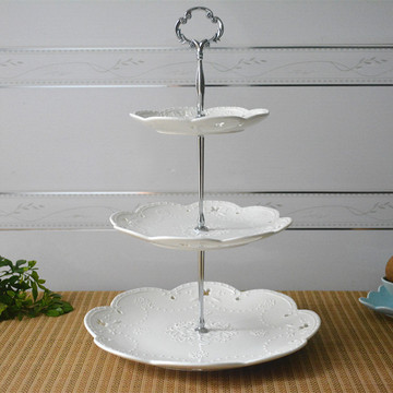 欧式浮雕三层果盘创意双层陶瓷器水果盘蛋糕盘子架下午茶盘