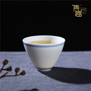 尚岩白瓷双线手绘茶杯功夫茶具品茗杯个人小茶杯套装青花瓷茶盏