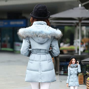 棉衣女中长款 2015新款韩版修身大码显瘦大毛领加厚羽绒棉服外套