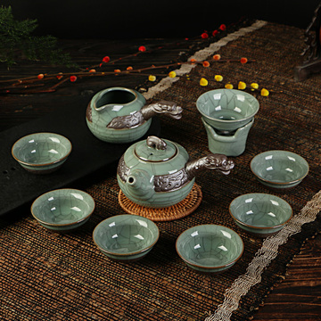 特价哥窑茶具套组陶瓷开片侧把防烫龙形整套功夫茶具茶壶茶杯茶海