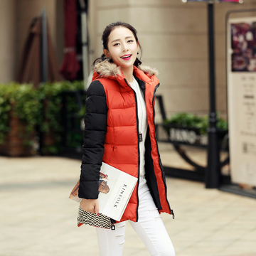 韩版棉衣外套女2015冬装新款时尚棉袄中长款修身加厚连帽保暖棉服