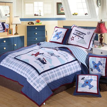 纯棉床上用品美式卡通贴布绣床盖创意儿童绗缝空调夏凉被床单枕套