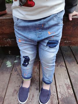 2015秋款童装 韩版小童牛仔裤喷漆彩点个性宝宝牛仔裤长裤