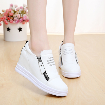 2016春夏新款韩版内增高字母女鞋双侧拉链高帮坡跟运动鞋小白鞋