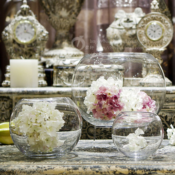 欧式创意透明玻璃圆球形花瓶花艺水培植物花盆客厅装饰鱼缸摆件