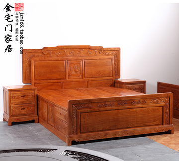 红木卧室家具全实木1.8米双人床非洲花梨木床 明清雕刻百子山水床