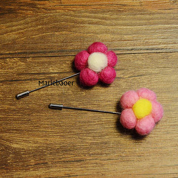 韩国进口 羊毛毡甜蜜粉色立体花朵胸针别针