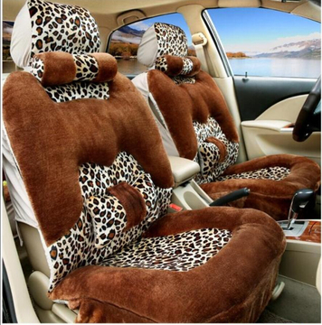 冬季毛绒保暖豹纹汽车坐垫皮卡车QQ奇瑞A3汽车座垫套男女通用大众