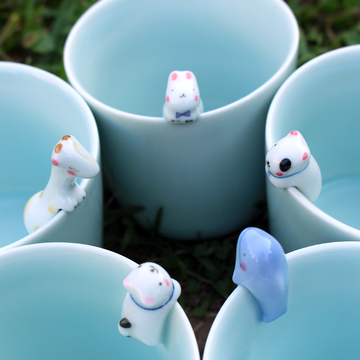 器月坊手工陶瓷杯子可爱卡通猫狗兔子3d立体动物杯情侣杯带盖带勺