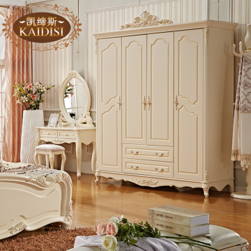 欧式新古典四门衣柜卧室家具金箔雕花储物衣橱实木结婚衣柜带抽屉