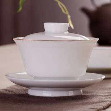 御枫堂 甜白釉 纯手工 三才碗茶碗 薄胎盖碗茶杯景德镇纯白瓷茶具
