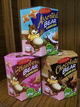 印尼进口BISKOTTO巧克力草莓什锦味小熊饼干儿童零食休闲零食包邮