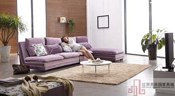 紫红色乳胶布艺沙发简约休闲组合沙发无扶手转角现代软体绒布特价