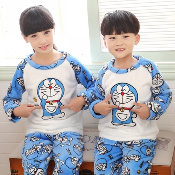 2015新品卡通小孩儿童睡衣男童法兰绒冬珊瑚绒套装男孩女童家居服