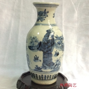 古玩古瓷收藏景德镇老厂货陶瓷人民瓷厂手绘人物画像爽瓶花瓶摆件