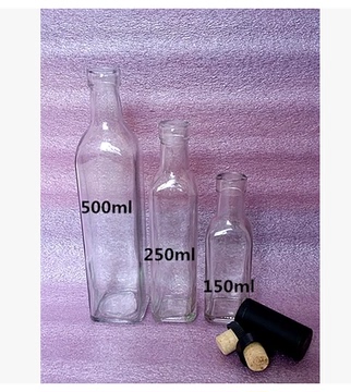 批发木塞口玻璃油瓶，方形橄榄油瓶麻油瓶玻璃油瓶醋瓶酱油瓶