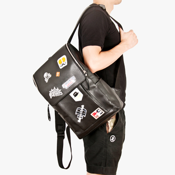 休闲双肩包男士包背包韩版涂鸦学生书包皮时尚潮流运动旅行电脑包