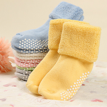 秋冬毛圈加厚松口婴儿宝宝长筒袜子 儿童袜子全棉 防滑点胶地板袜