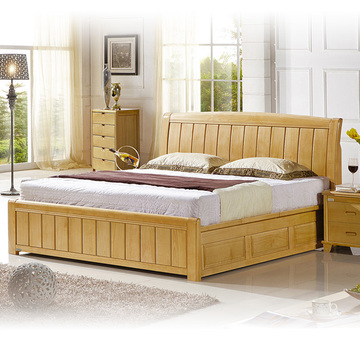 环保榉木实木床1.8m双人床1.5米新婚大床储物高箱床卧室家具880
