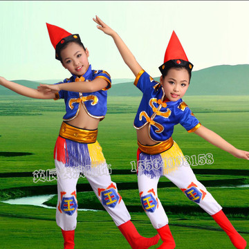 儿童演出服男女童蒙古舞蹈服少儿童蒙古族表演服饰蒙古服筷子舞服