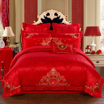 全棉婚庆四件套大红色结婚床上用品六八十件套 新婚多件套件