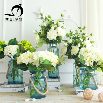碧轩 欧式创意手提蓝色玻璃花瓶假花仿真花整体花艺客厅装饰摆件