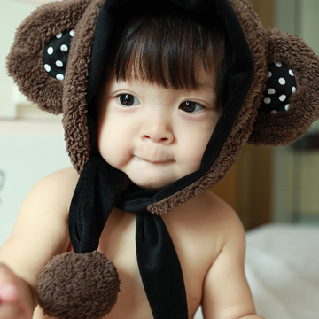 小熊帽秋冬季韩版男女宝宝儿童套头婴儿保暖帽子个月岁1-2-4-6-12