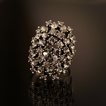韩版时尚复古泰银戒指 花朵满天星女款潮人个性首饰品