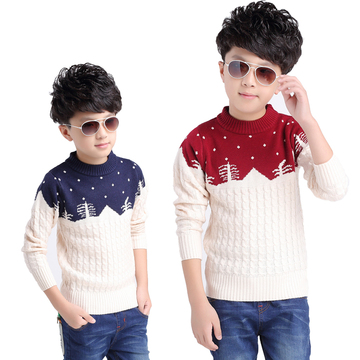 男童毛衣2015秋冬新款儿童针织衫小中大童装加厚羊毛羊绒套头衫
