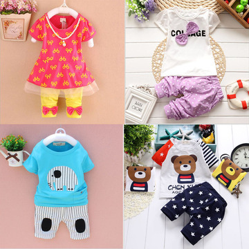 2015新款童装女童套装夏季0-1-2-3岁女宝宝夏装婴儿衣服短袖套装