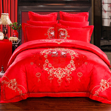 全棉婚庆四件套大红色结婚床上用品六八十件套 新婚多件套件