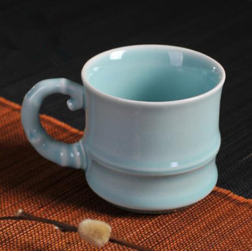 衍盛堂陶瓷杯龙泉青陶瓷主人杯品茗杯茶碗带手柄大容量竹节杯水杯