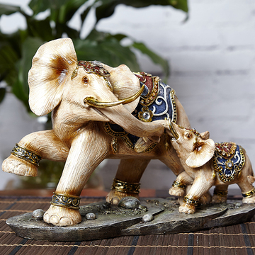 欧式大象母子摆件家居饰品工艺品办公室客厅创意招财复古艺术品