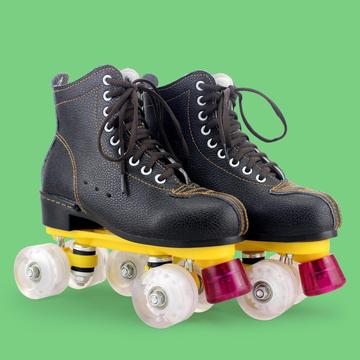 包邮新款牛皮黑色8轮闪光双排旱冰轮滑溜冰鞋成人男女儿童溜冰场