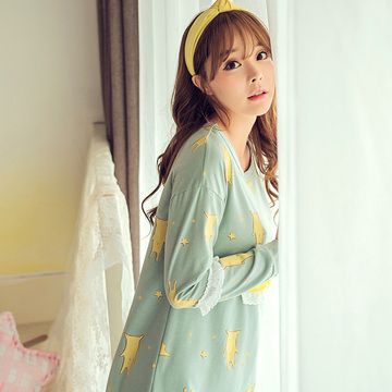 蝴蝶结睡裙长袖 纯棉卫衣版睡裙特价 可外穿的可爱睡裙