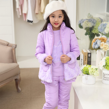女童加厚羽绒棉衣套装2015冬装新款中大童卫衣三件套韩版儿童棉袄