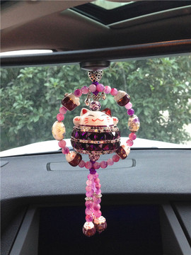 水晶高档车载车内车用招财猫汽车挂件保平安符可爱卡通时尚装饰品